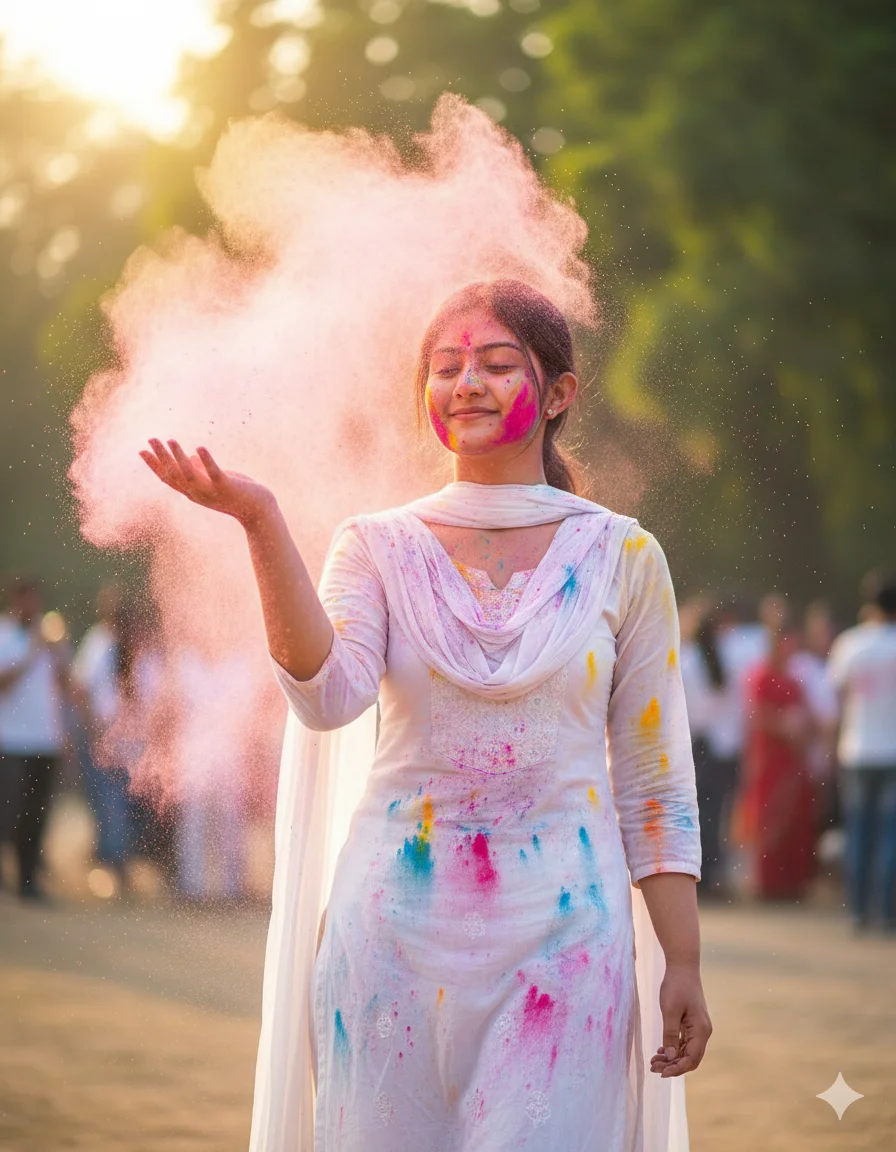 Holi 2026 Girls Golden Hour Traditional Suits AI Prompts for Instagram