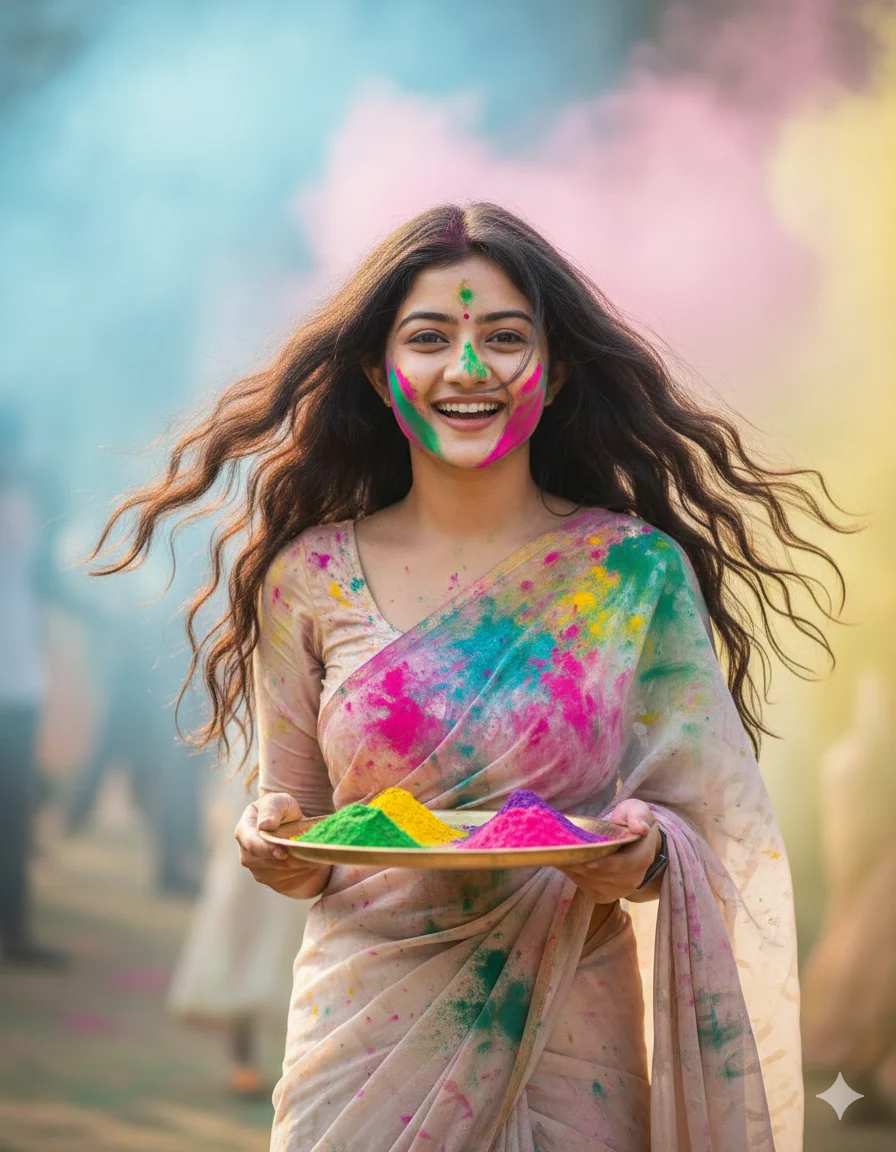 Holi 2026 Special Off-White Saree & Flying Colors AI Prompts for Girls