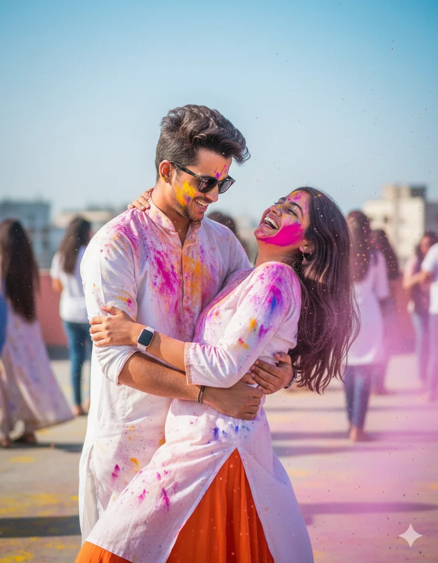 Viral Holi 2026 Special Rooftop Celebration Couple AI Prompts for Instagram