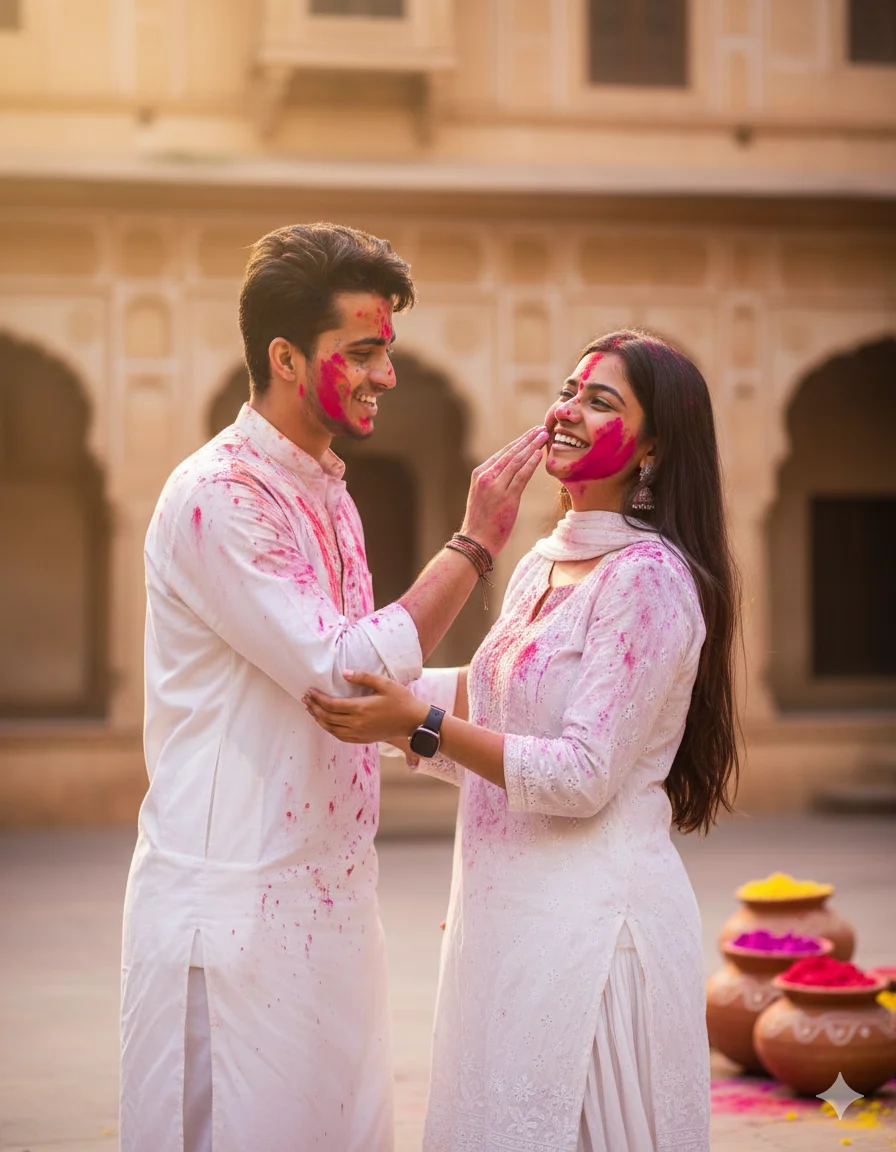 Holi 2026 Royal Rajasthani Haveli Couple AI Prompts for Social Media