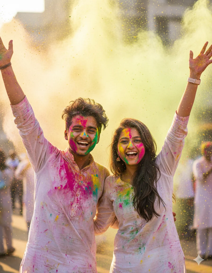 Holi 2026 Special Viral Backlit Cinematic Couple AI Prompts with Exploding Gulal