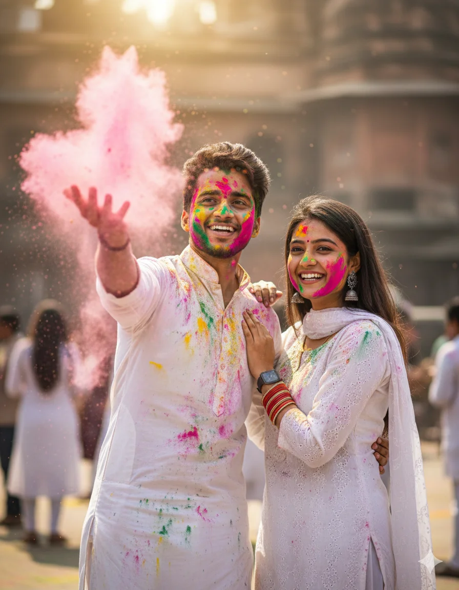 Holi 2026 Special Traditional White Kurta or Kurti & Vibrant Gulal AI Prompts