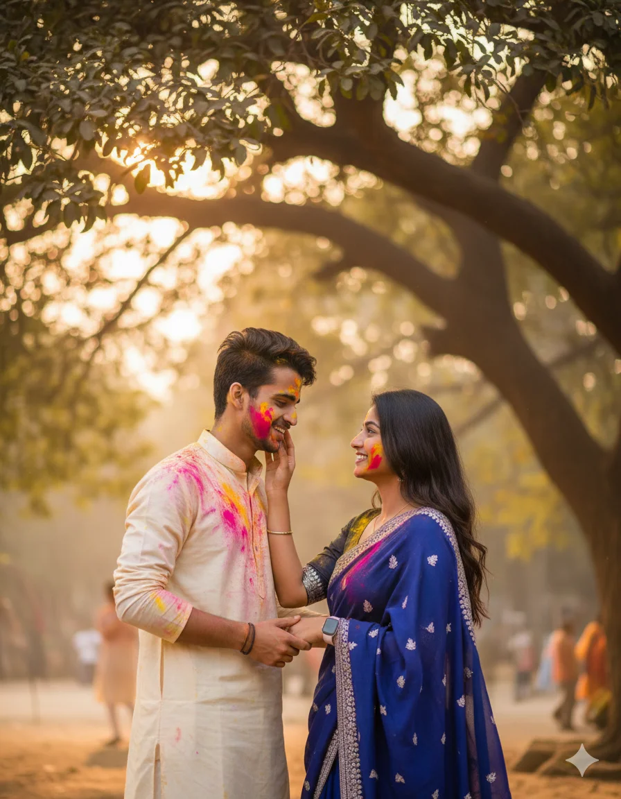 Holi 2026 Special Golden Hour Romance & Royal Blue Saree AI Prompts