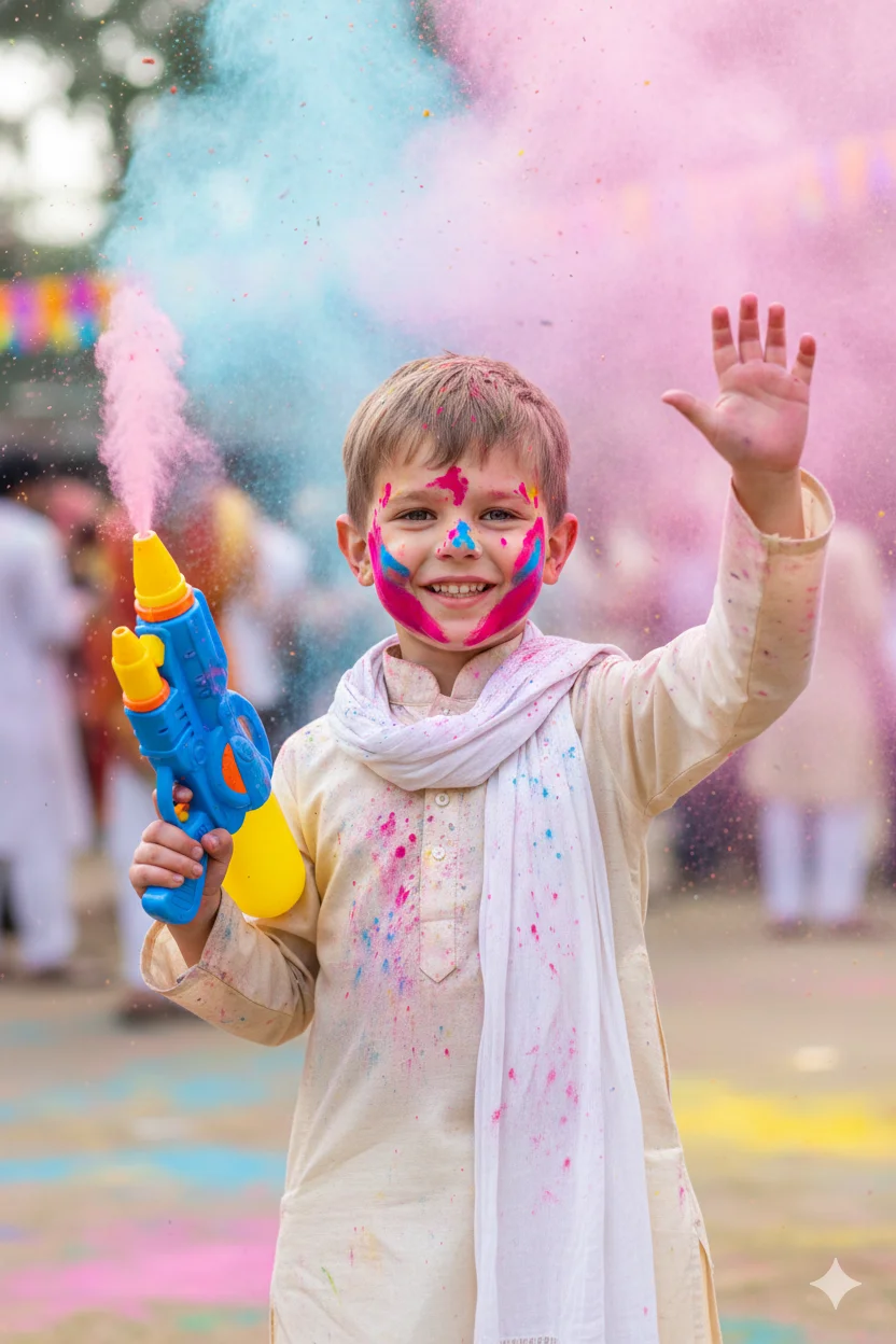 Holi 2026 Special Little Boy with Pichkari & Traditional Kurta AI Prompts