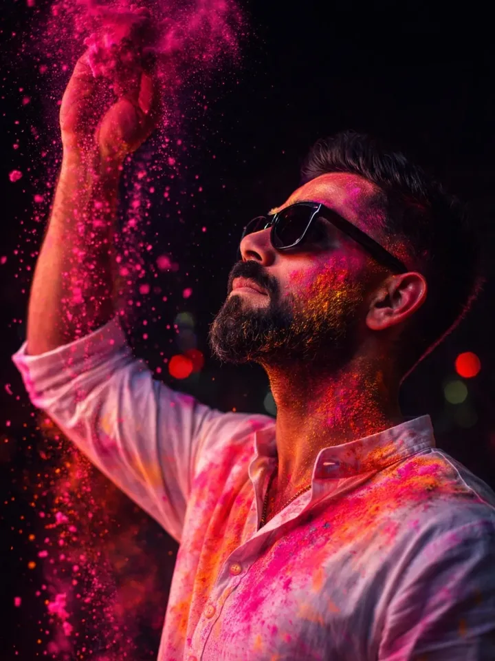 Holi 2026 Special Moody Night Portrait with Neon Powder AI Prompts for Instagram