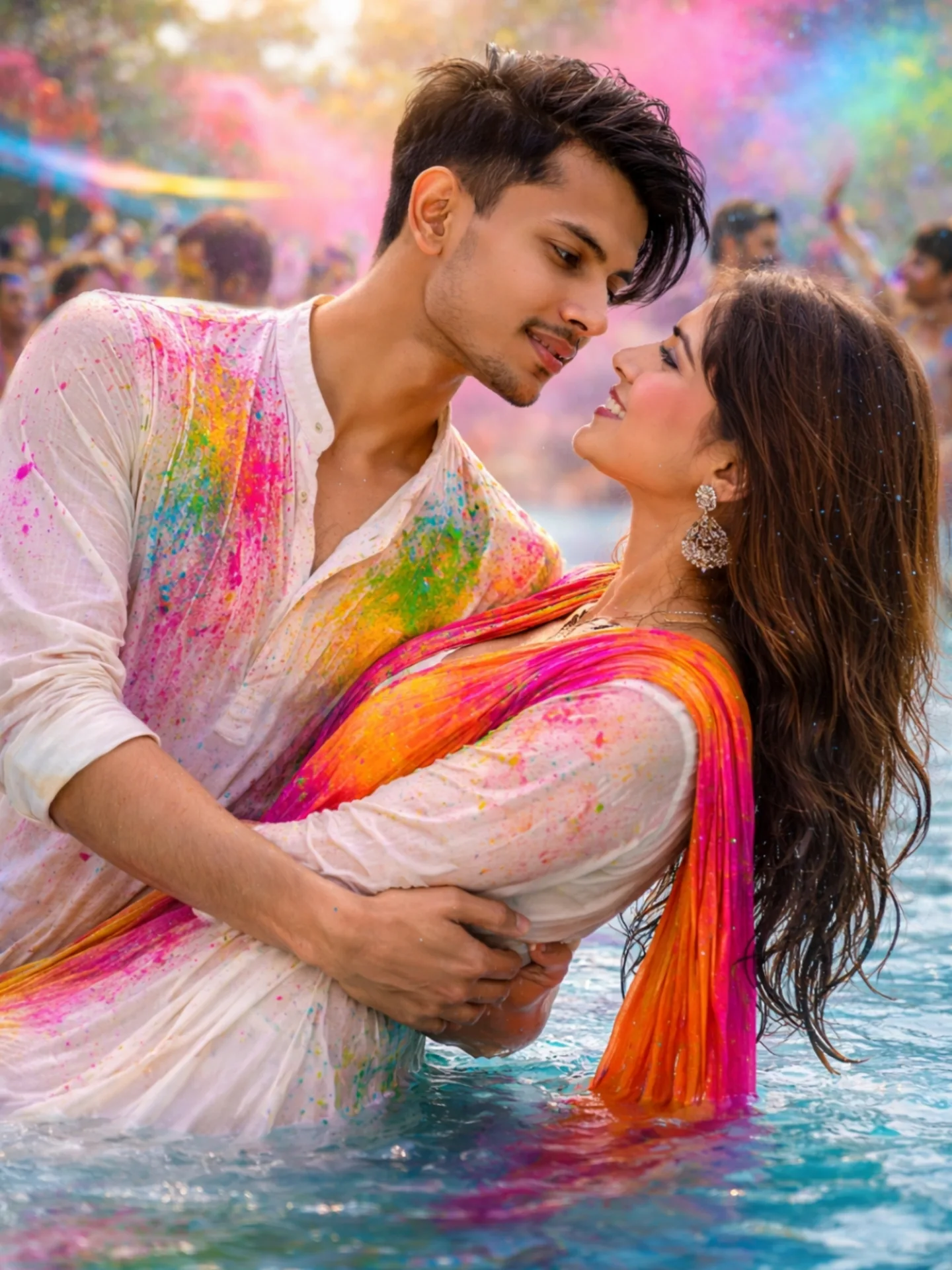 Holi 2026 Special Romantic Pool Dip in Water Park AI Prompts Wet Kurta Look