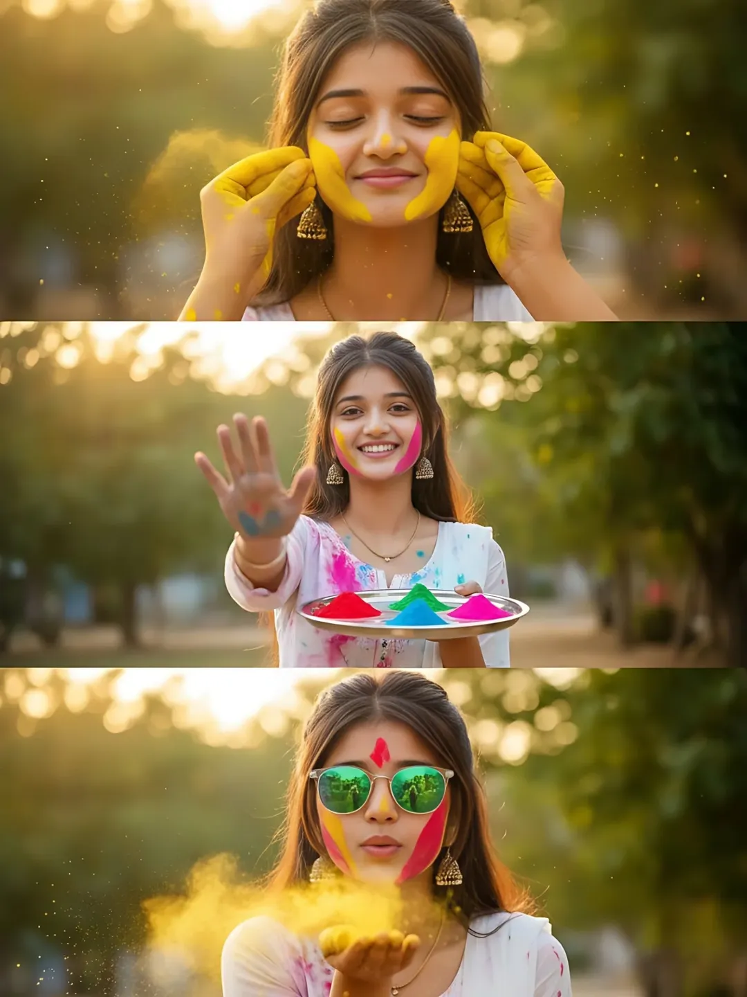 Holi 2026 Special 3-Frame Vertical Collage Story AI Prompts For Instagram