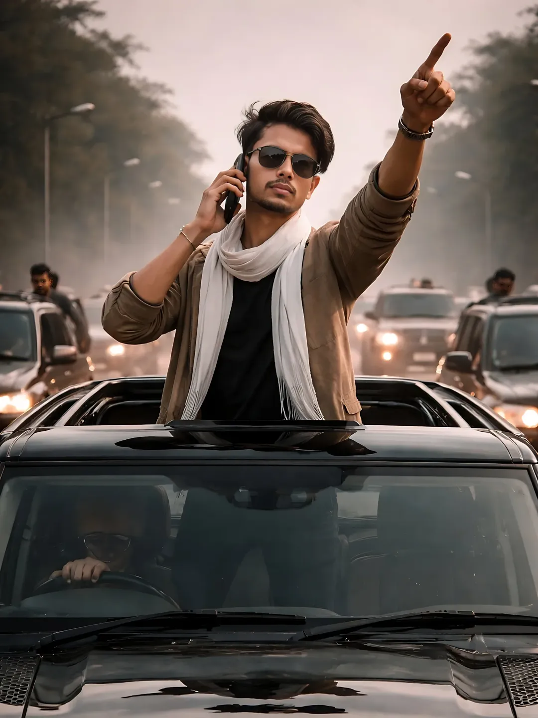 Cinematic VIP Convoy AI Prompt Land Rover Defender King Portrait 8K