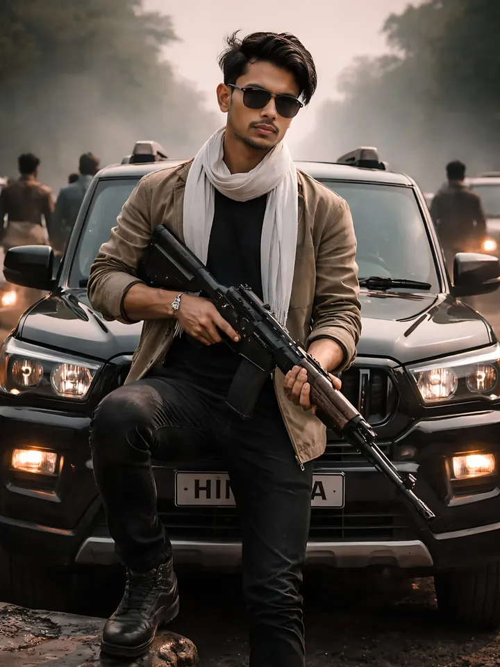 Mahindra Scorpio Gangster Style AI Prompt 8K Cinematic Action Portrait