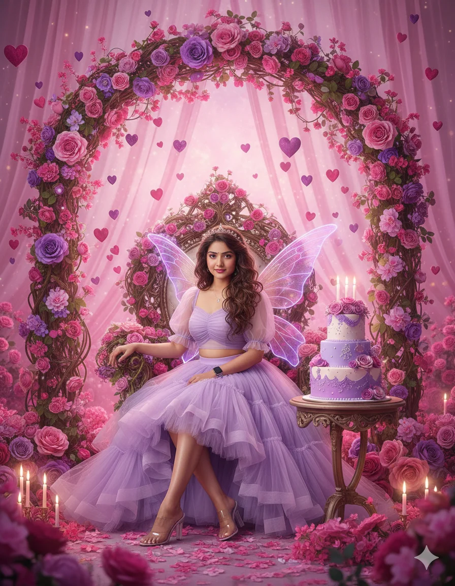 Magical Fairy Queen Birthday AI Prompt Lavender Tulle Gown & Glowing Wings 8K