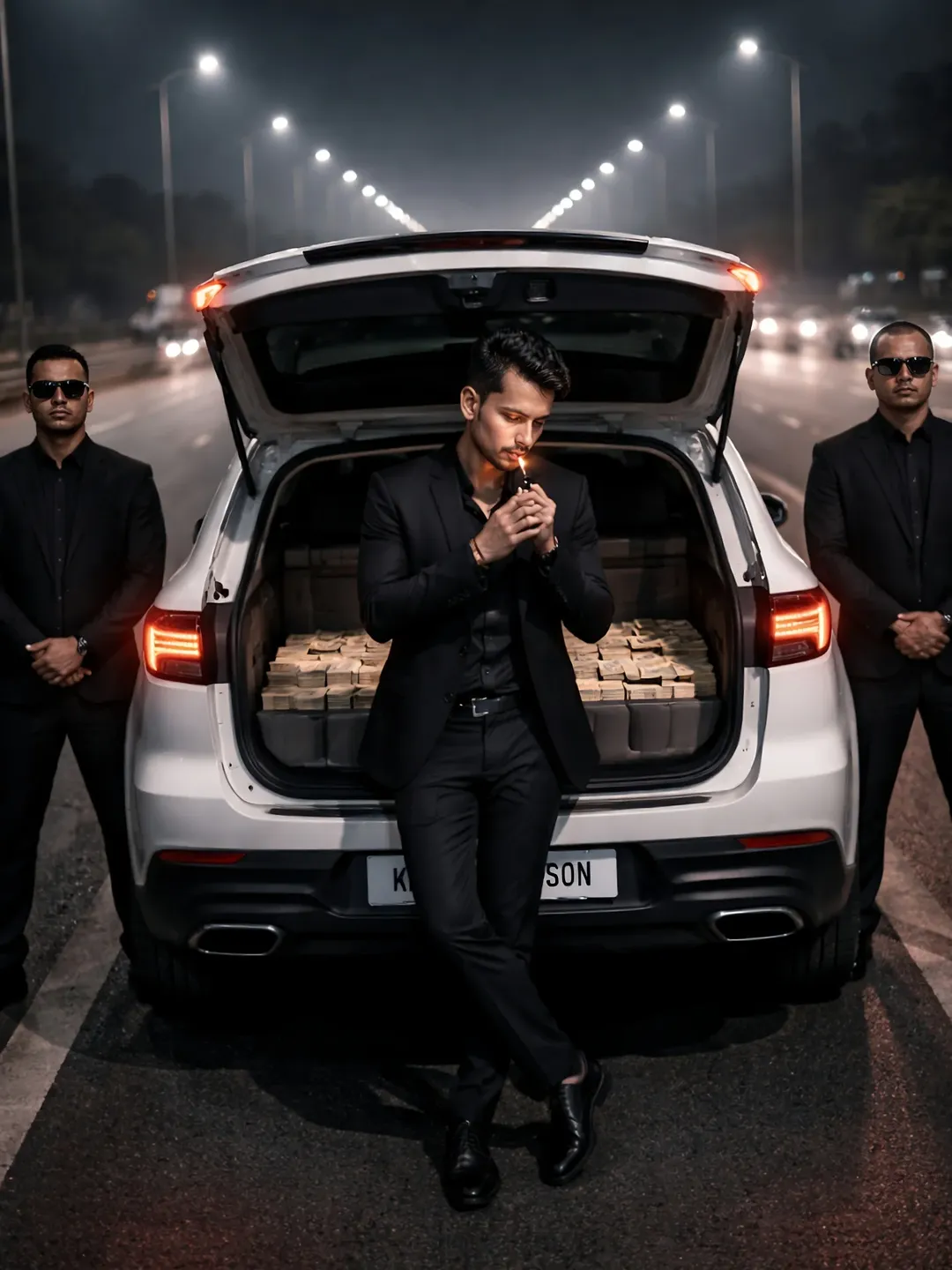 Mafia Style SUV AI Prompt: Luxury Cash Trunk & Highway Convoy 8K