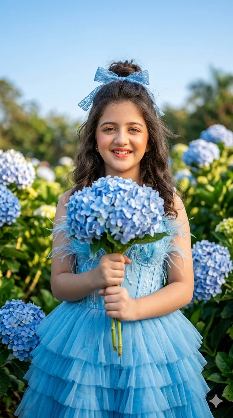 Blue Hydrangea Vogue AI Prompt Nano Banana AI Prompts for Haute Couture Portraits