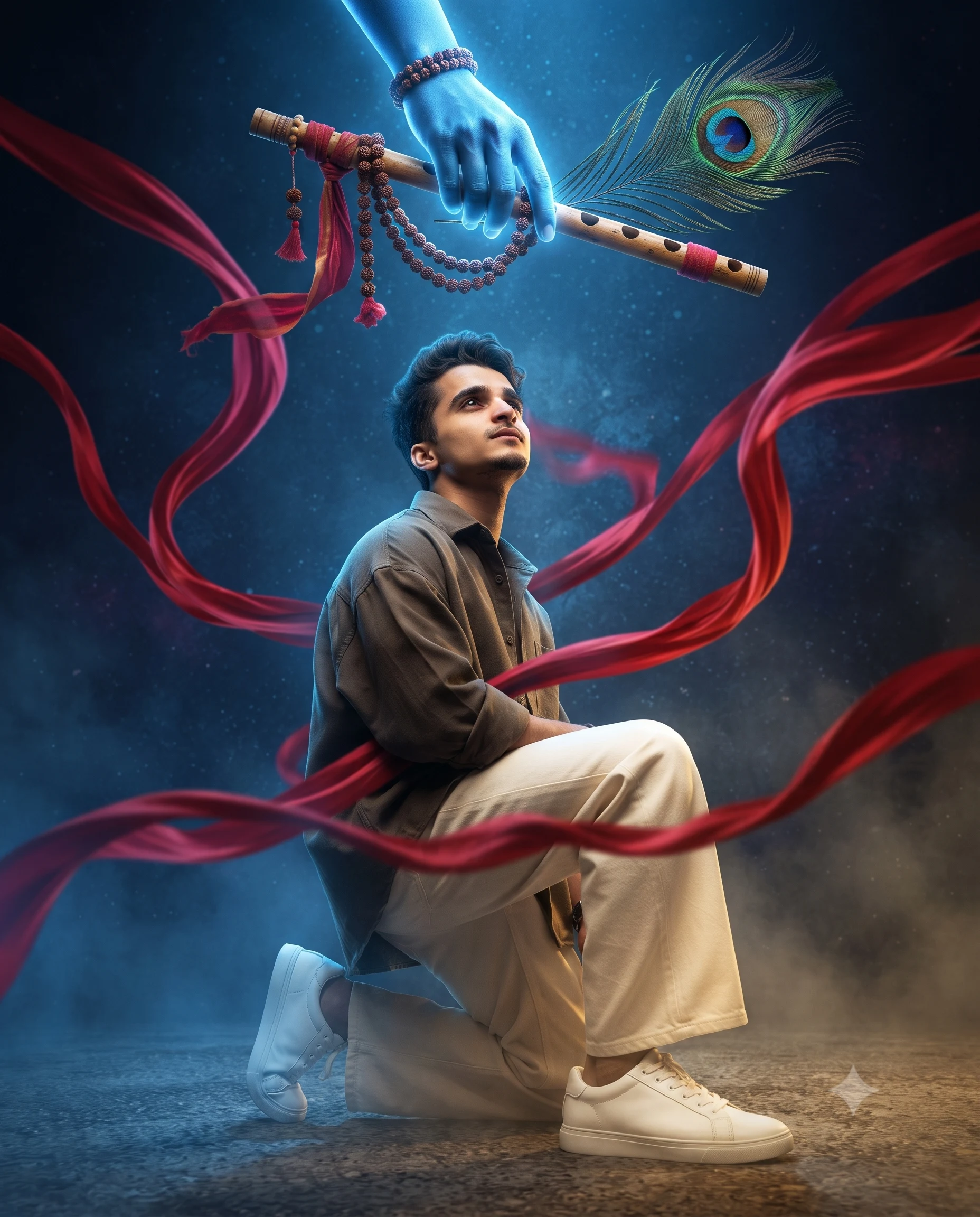 Gemini AI Prompt for Janmashtami Kneeling Devotional Art