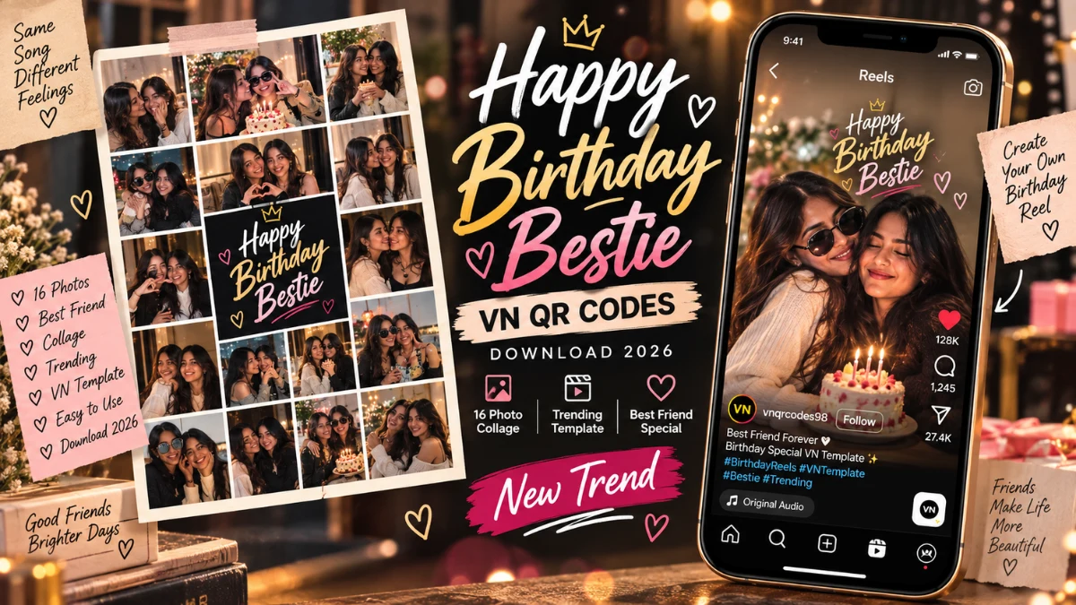 Happy Birthday Bestie Collage VN QR Codes Free Download