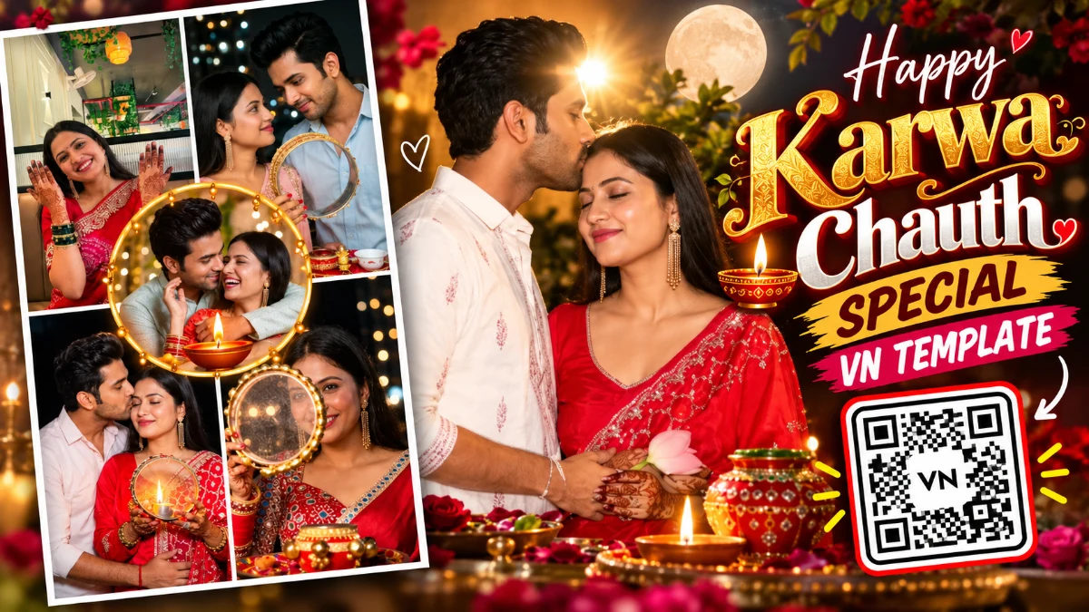 Happy Karwa Chauth Special 5 Grid Photo VN Template Code 2026