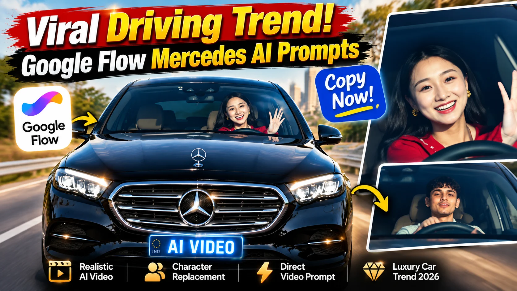 Mercedes Car AI Video Editing Prompt 2026 | Google Flow Viral Trend