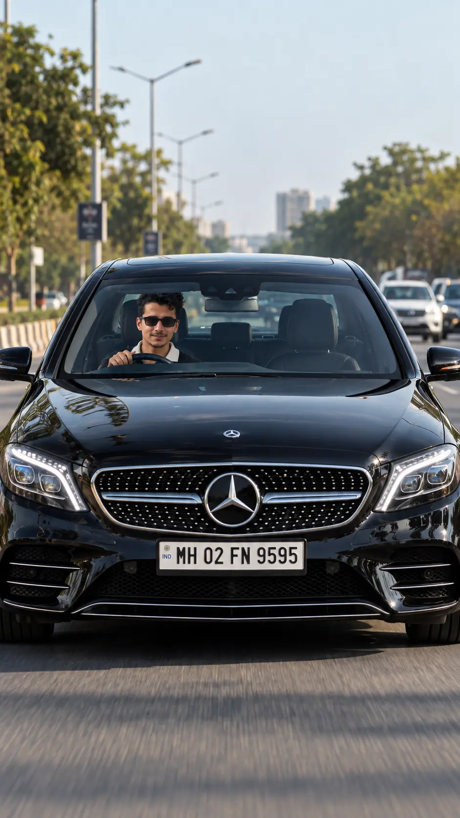 Mercedes Car Drive Front Shot AI Photo Editing Prompt