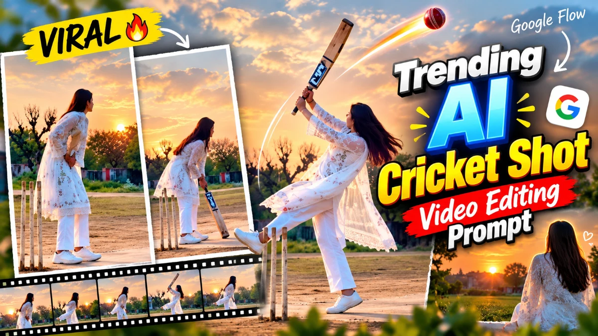 Viral Girls Cricket Shot AI Video Prompt 2026 | Google Flow Village Cricket Edit